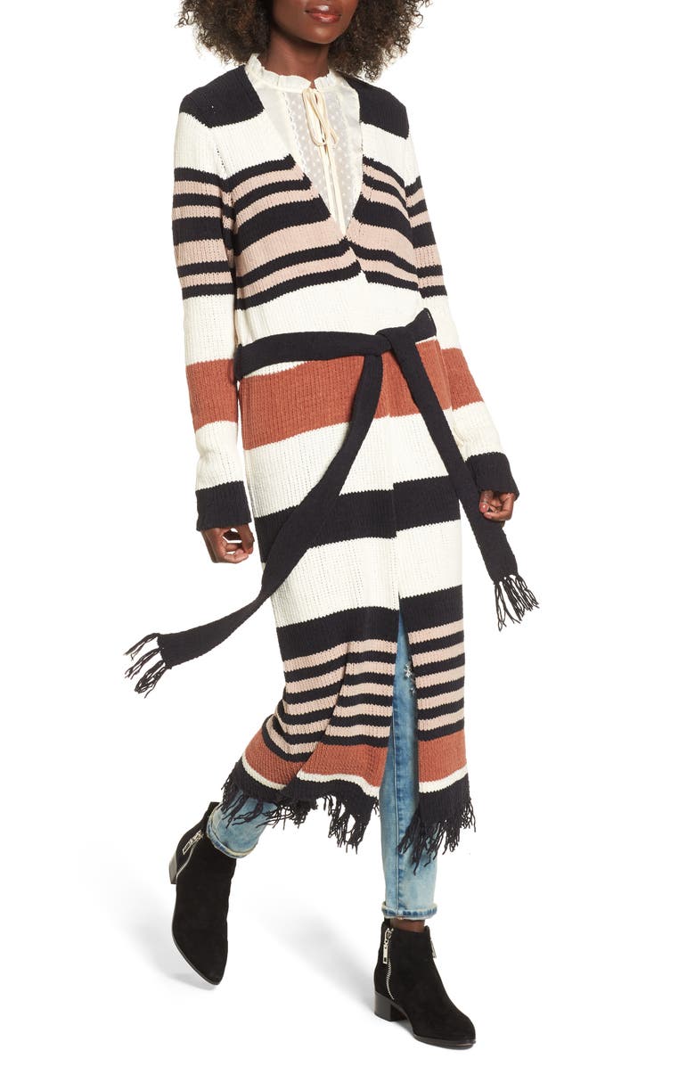 MOON RIVER Belted Stripe Knit Duster, Alternate, color, 