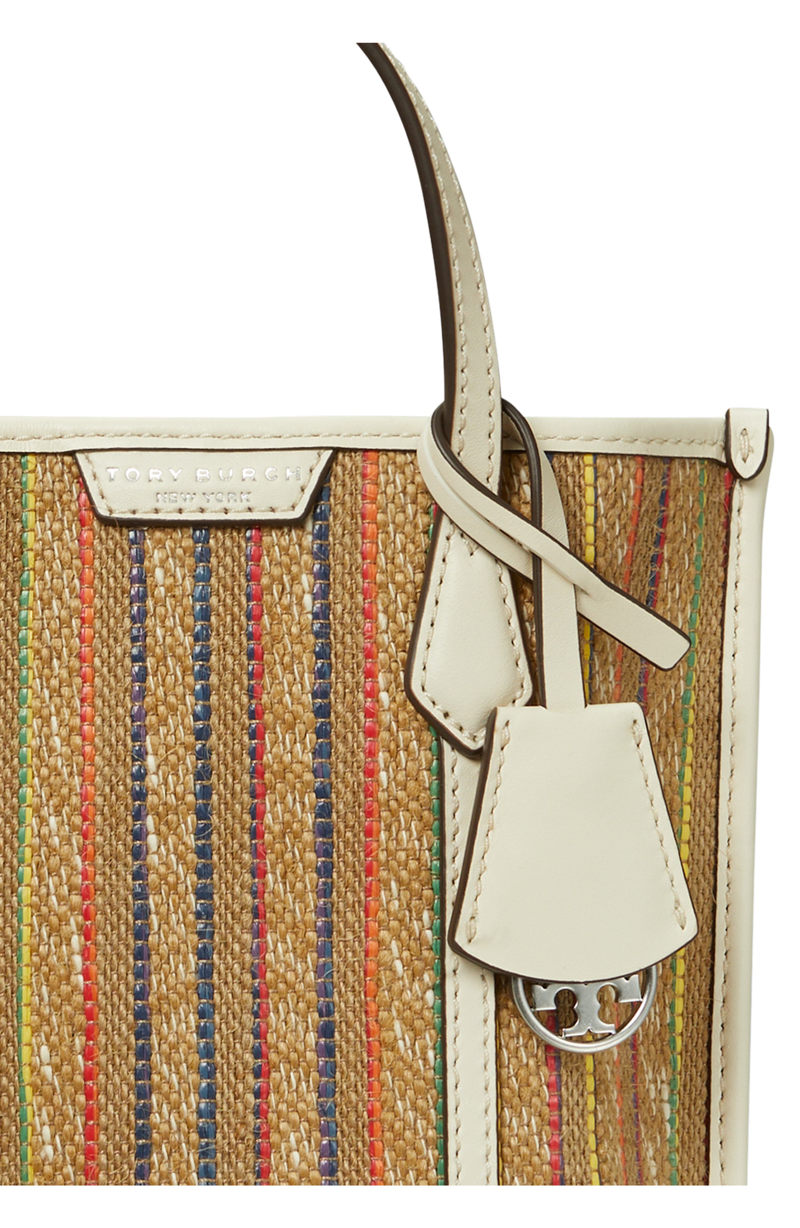 Tory Burch Mini Perry Stripe Raffia Tote, Alternate, color, 