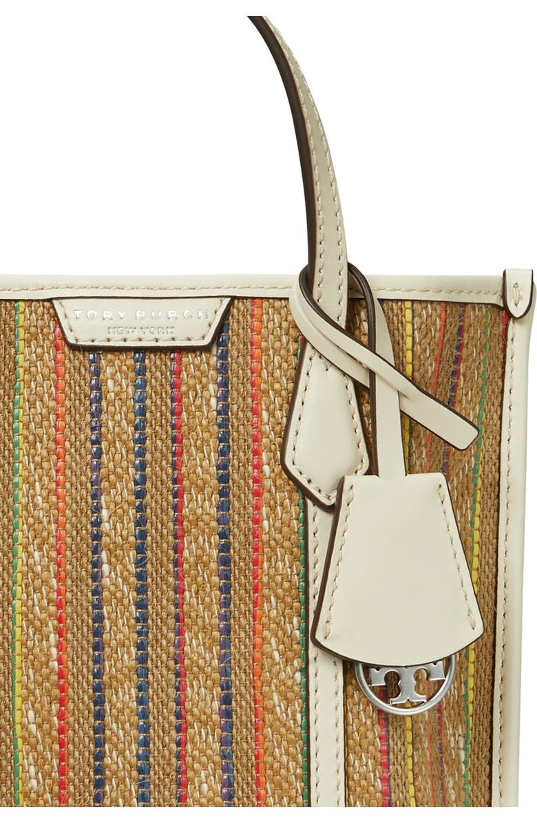 Tory Burch Mini Perry Stripe Raffia Tote, Alternate, color,