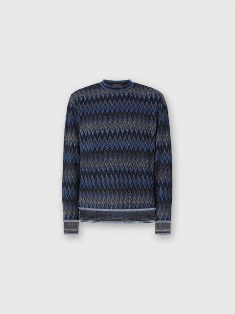 Crew Neck Sweater With 3d Zigzag Pattern