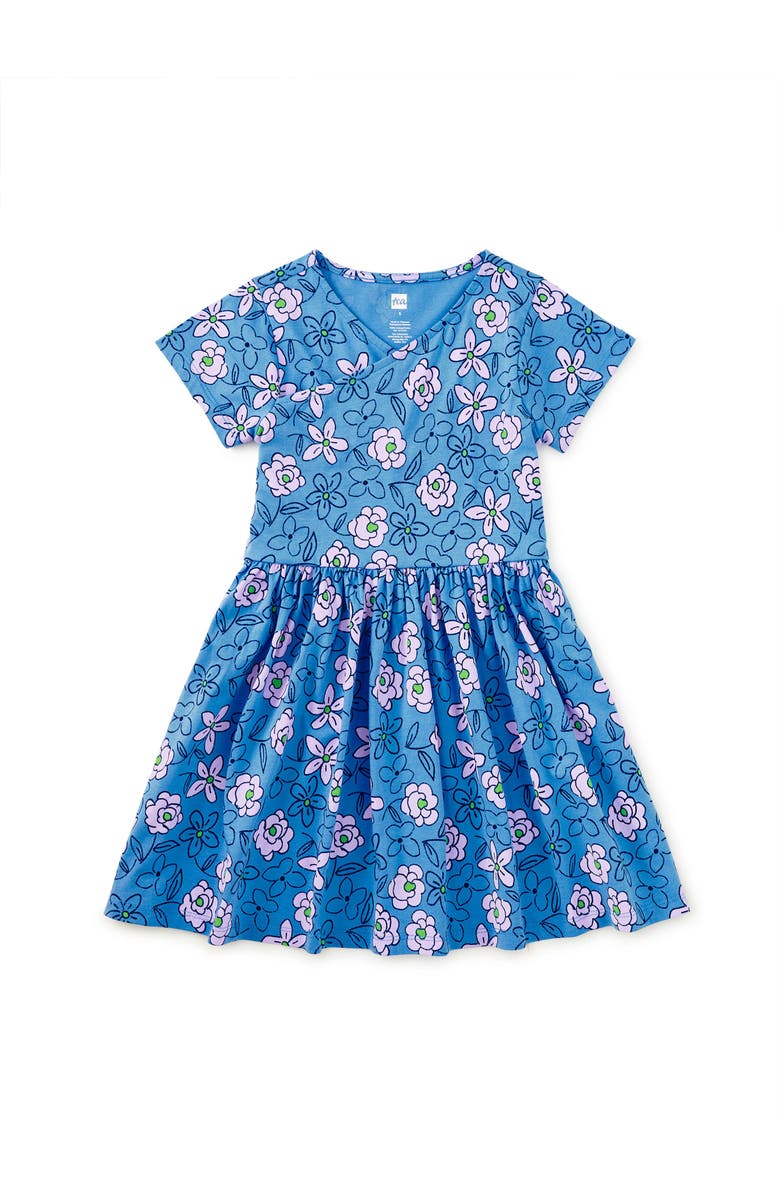 Tea Collection Short Sleeve Wrap Neck Dress, Main, color, Carnation Toss