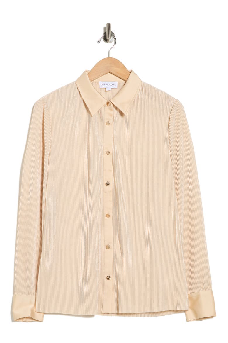 Plissé Charmeuse Button-Down Shirt, Alternate, color, CHAMPAGNE