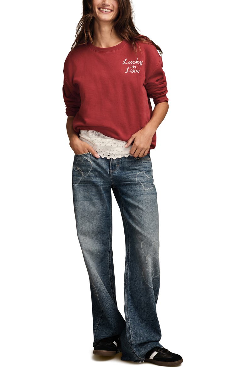 Valentine Heart Crewneck Sweatshirt, Alternate, color, RED DAHLIA