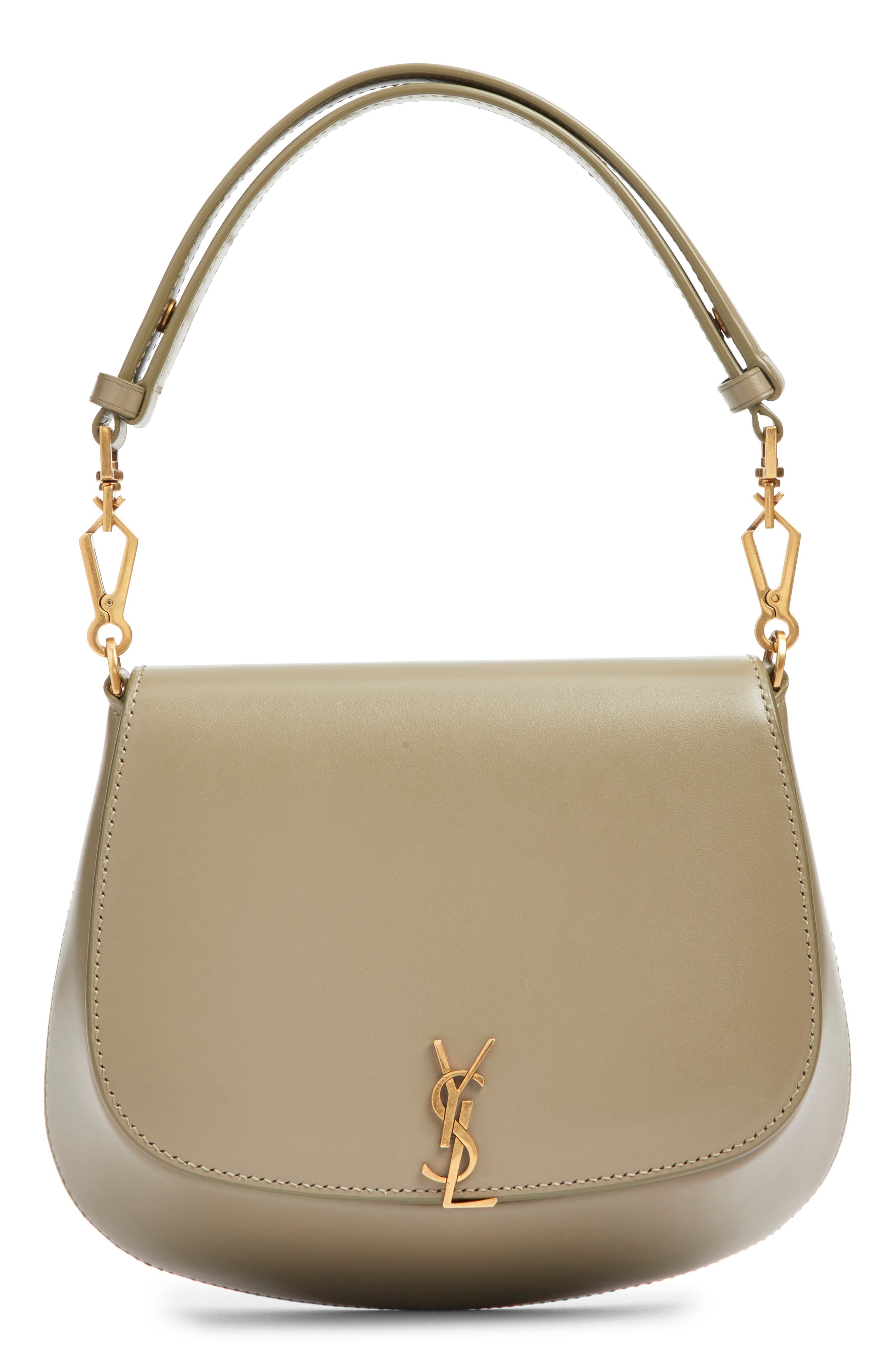 Saint Laurent Mini Voltaire Box Leather Top Handle Bag, Main, color, Strong Moss