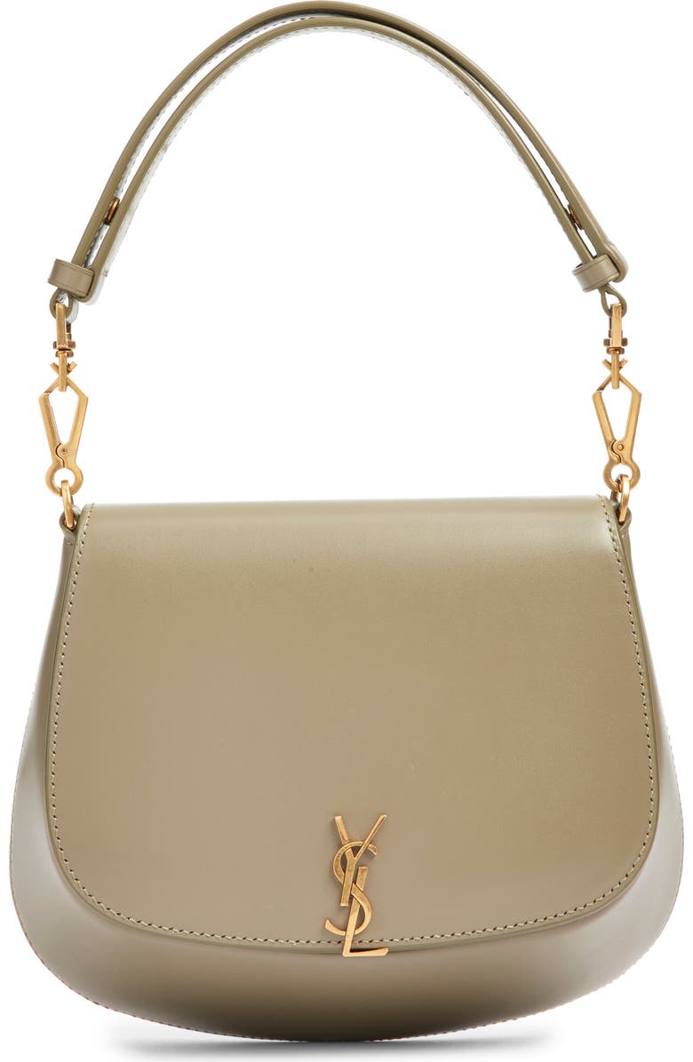 Saint Laurent Mini Voltaire Box Leather Top Handle Bag, Main, color, Strong Moss