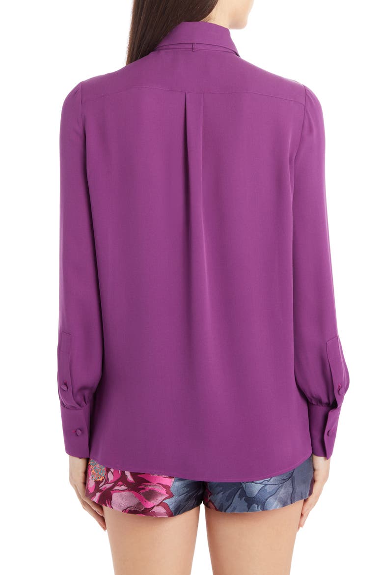 Silk Tie Neck Shirt, Alternate, color, DEEP LILAC