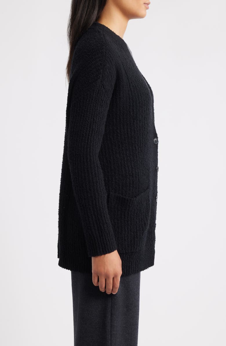 Eileen Fisher Ribbed Boyfriend Cardigan, Alternate, color, Black