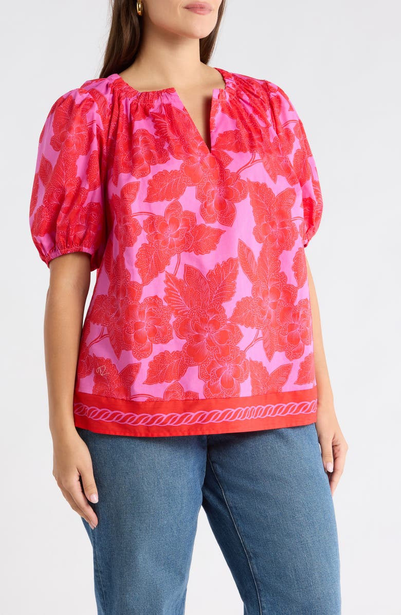 SUGARLIPS Rency Floral Gily Puff Sleeve Cotton Top, Alternate, color, Fuchsia-Red
