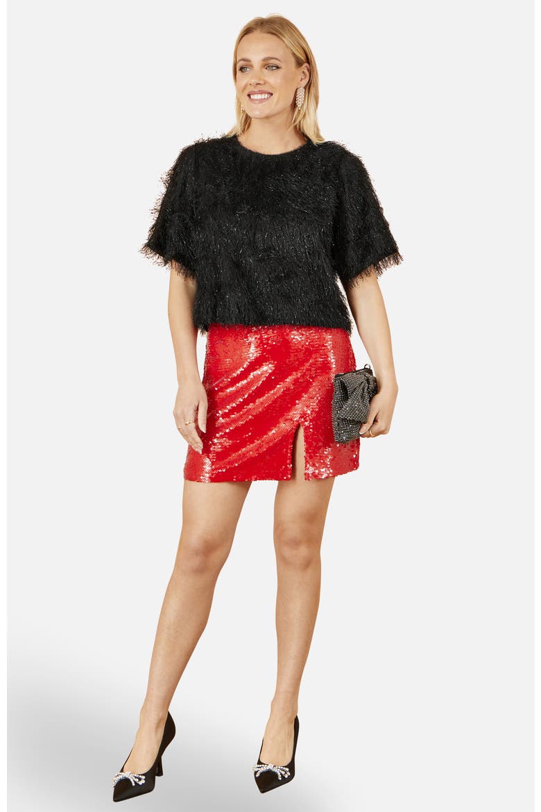 Lurex Fringe Relaxed Fit Top, Alternate, color, Black