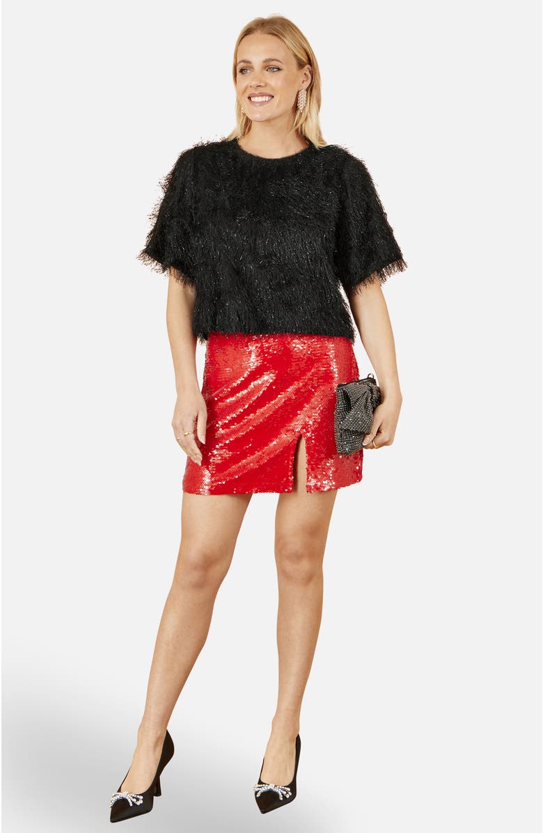 Yumi Lurex Fringe Relaxed Fit Top, Alternate, color, Black