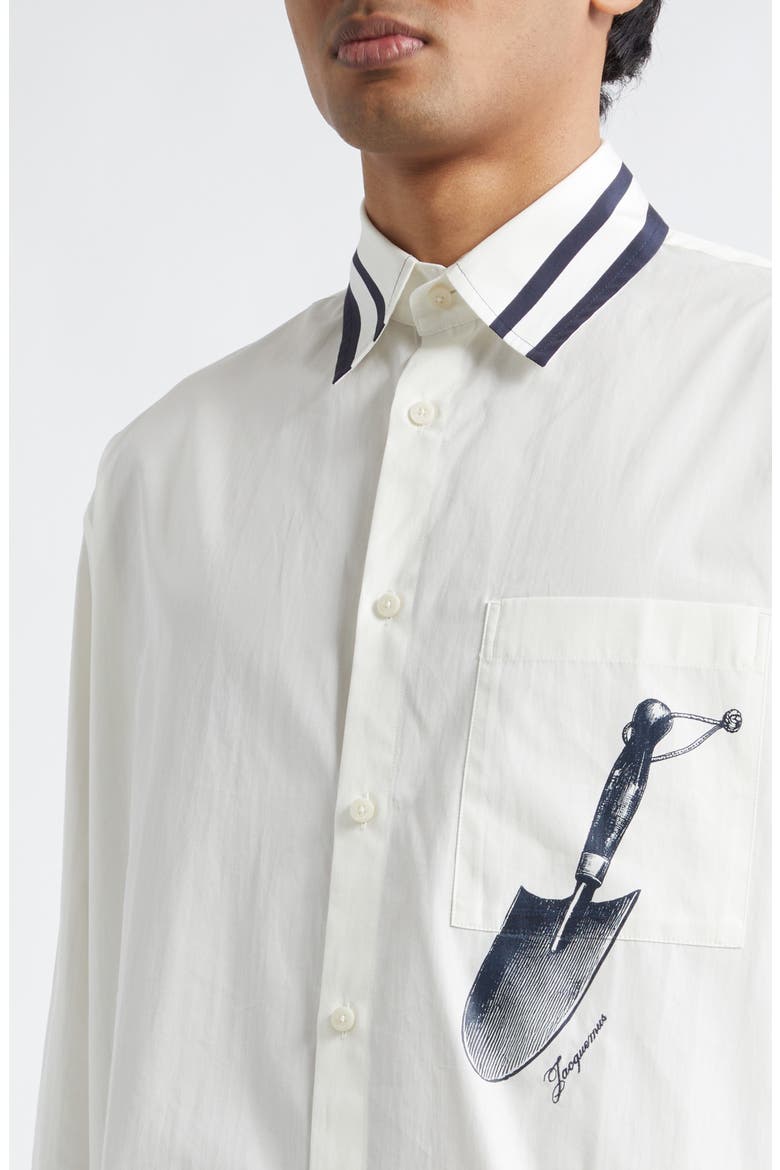 La Chemise Camargue Cotton Button-Up Shirt, Alternate, color, BLUE SHOVEL PLACEMENT PRINT