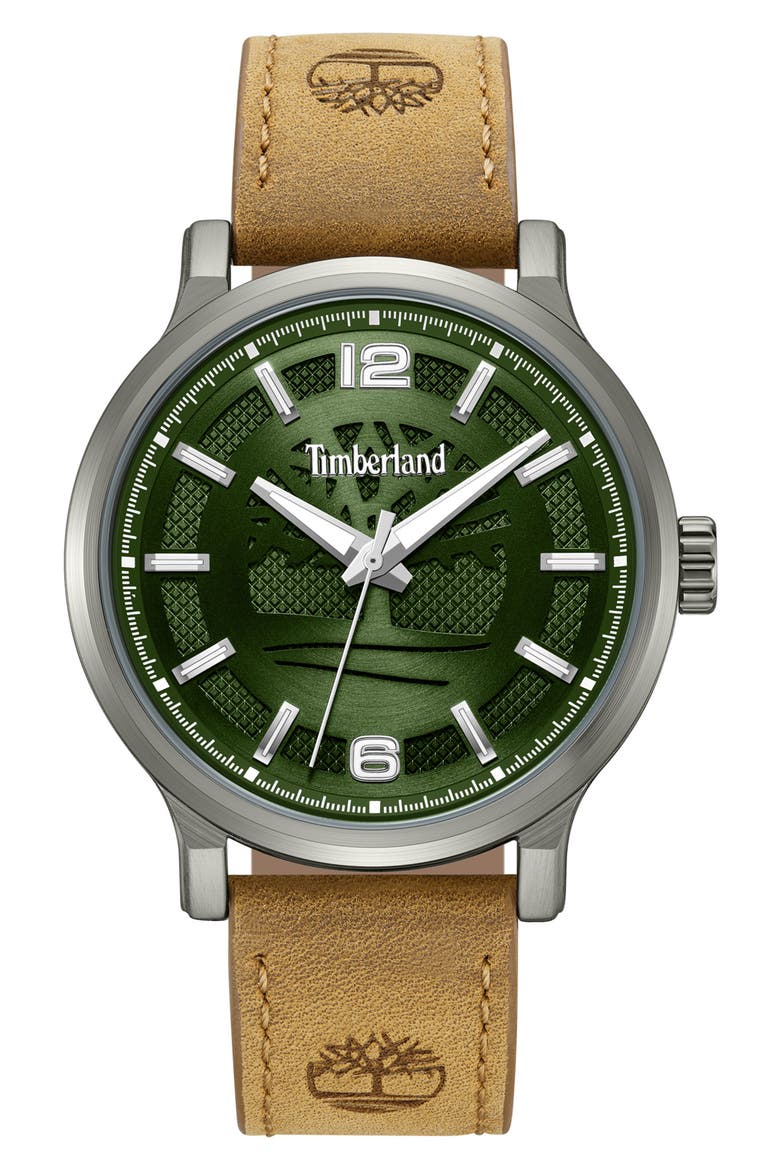 Driscoll Leather Strap Watch, 43mm, Main, color, DARK BROWN