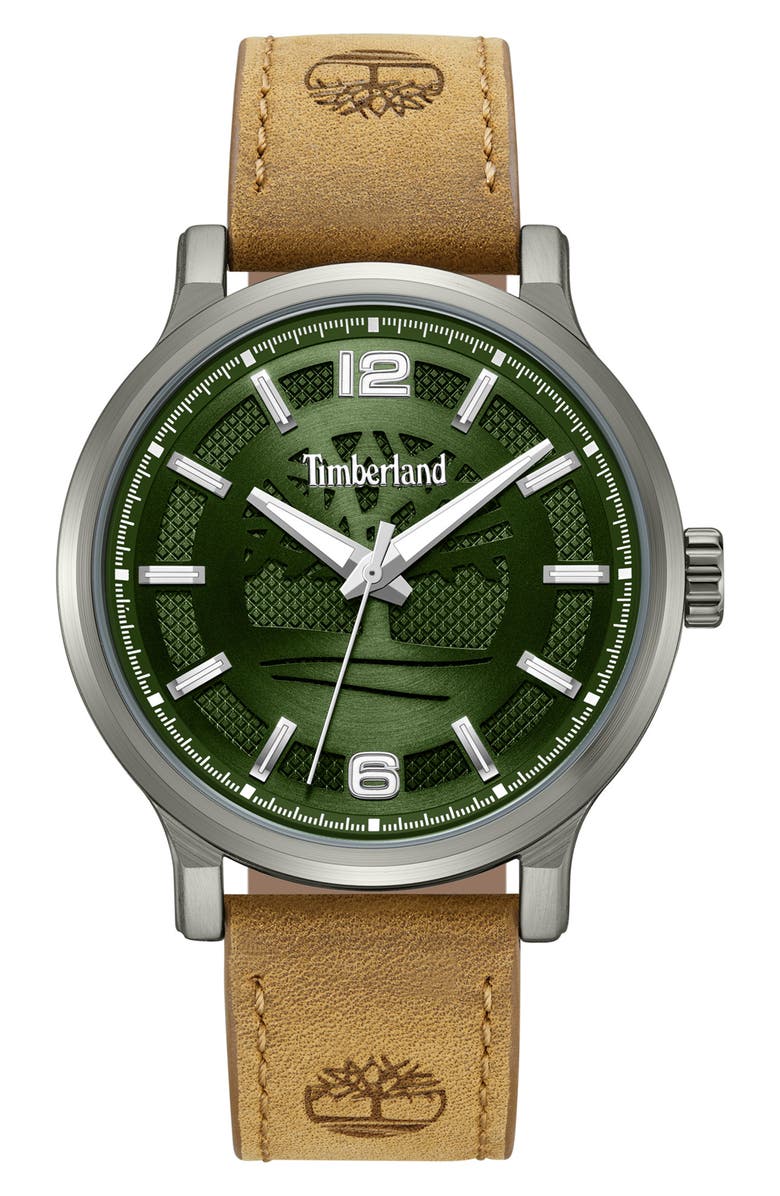 Timberland Driscoll Leather Strap Watch, 43mm, Main, color, Dark Brown
