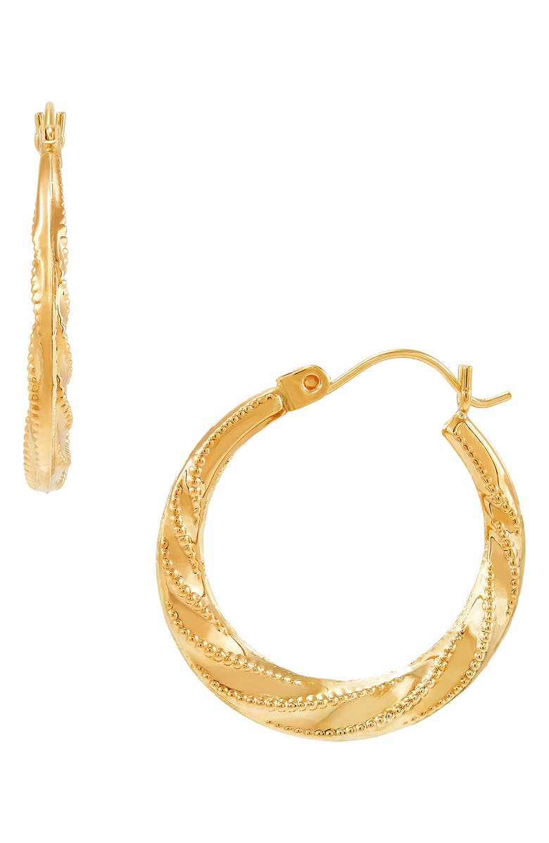 Frankie & Zoe 14K Yellow Gold Bead Textured Twisted Hoop Earrings, Alternate, color, Yellow Gold