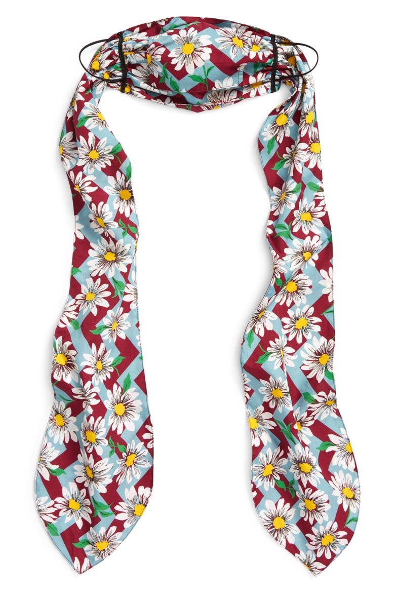 Zigzag & Daisy Print Scarf Face Mask, Alternate, color, TURQ RED