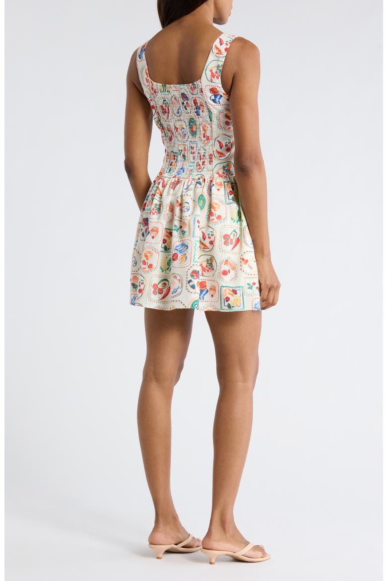 Mediterranean Lunch Motif Drop Waist Minidress, Alternate, color, IVORY MULTI