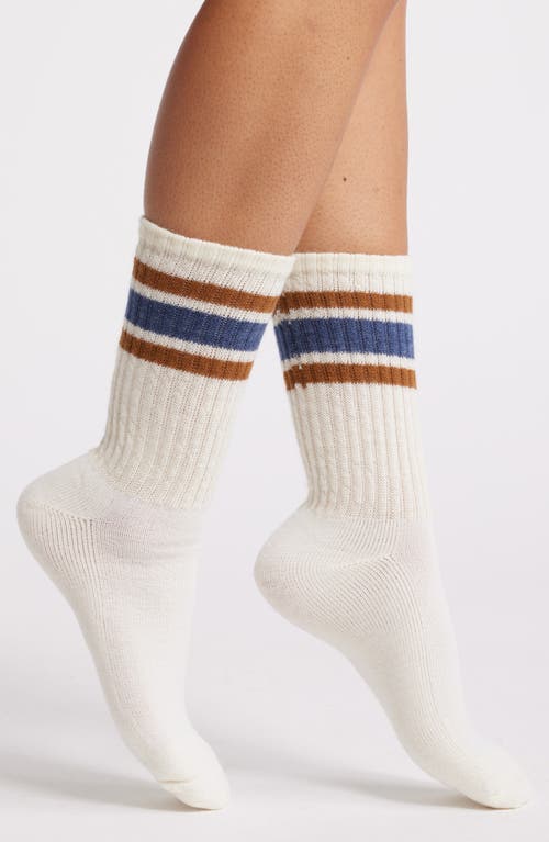 American Trench The Retro Stripe Merino Wool Blend Quarter Crew Socks in Denim/Brown 