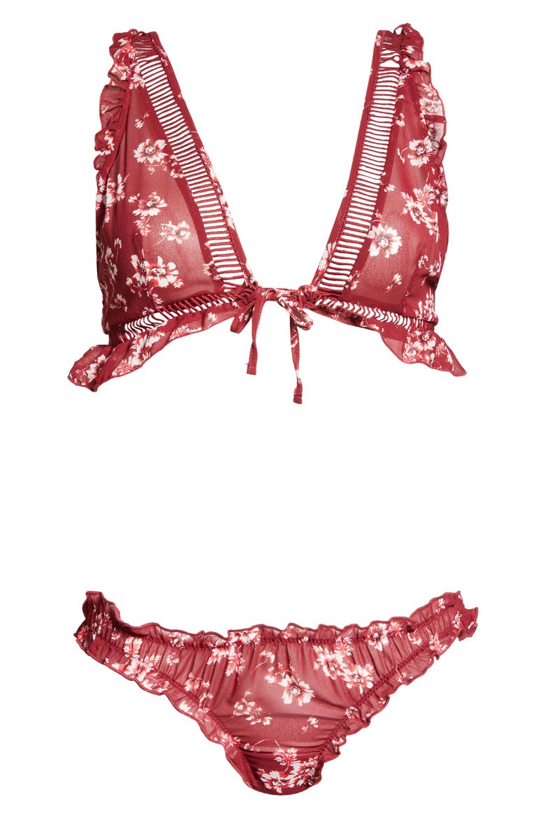 Printed Chiffon Bralette Set, Alternate, color, BURGUNDY