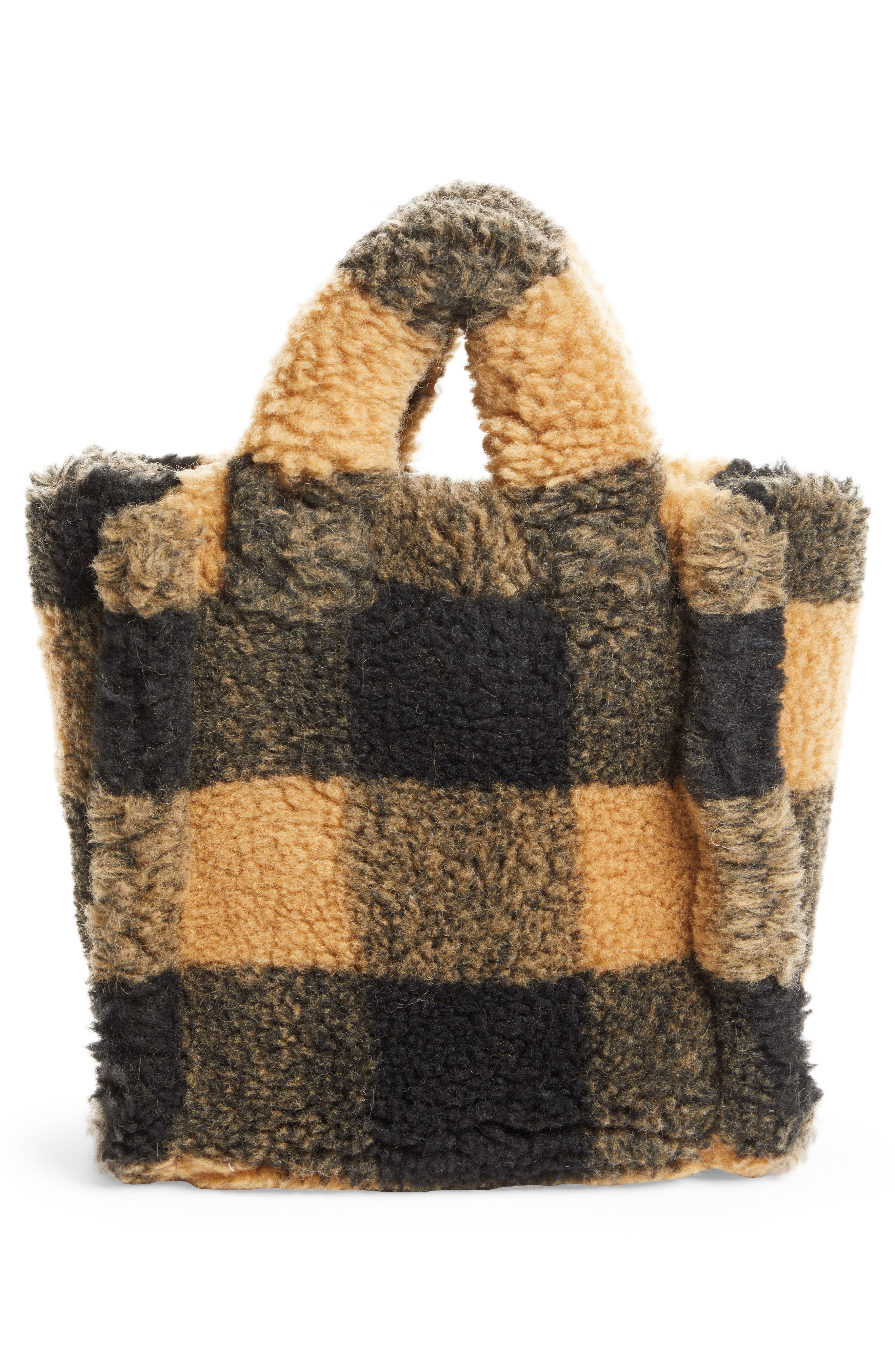 Stand Studio Mini Lizzie Buffalo Check Faux Shearling Tote, Alternate, color, 