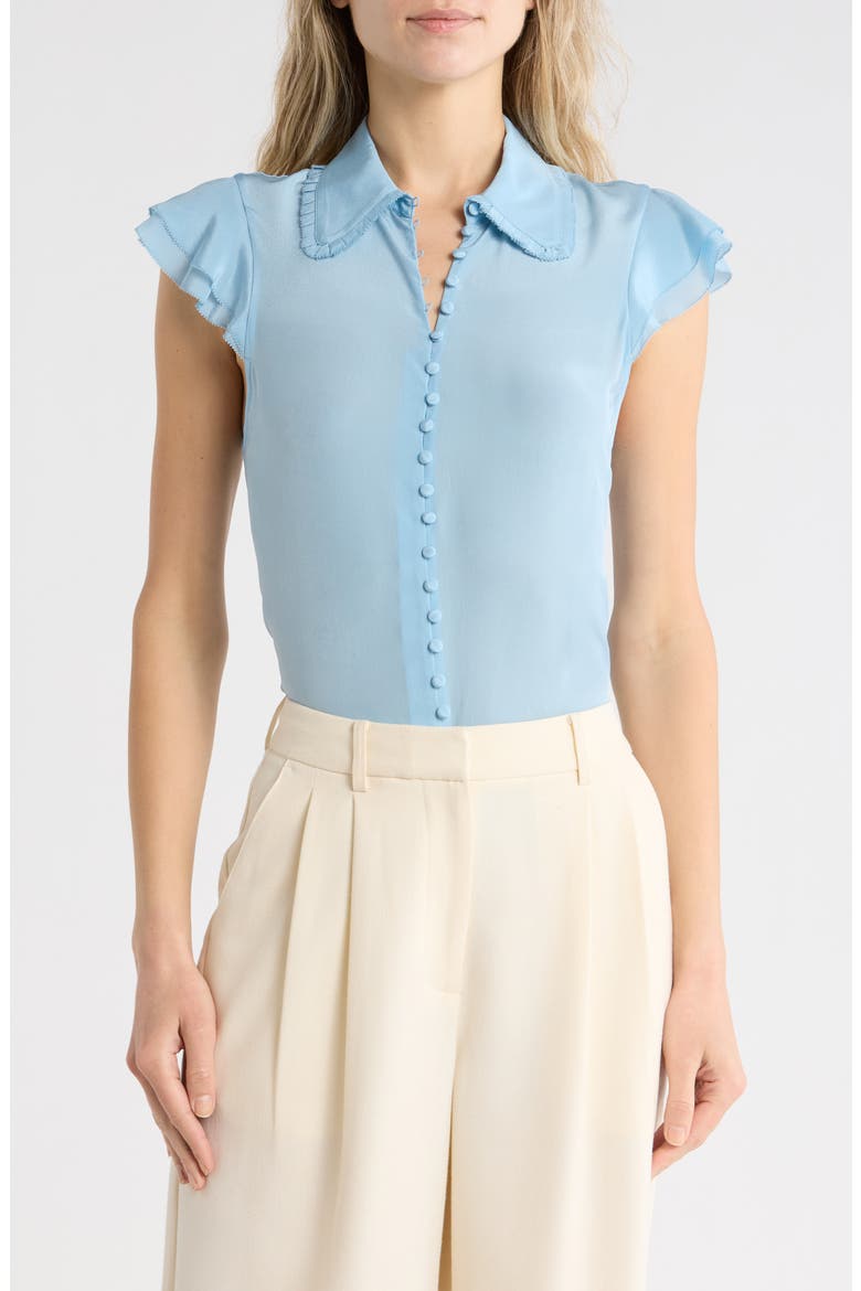 Martel Flutter Sleeve Silk Button-Up Top, Main, color, MINERAL BLUE