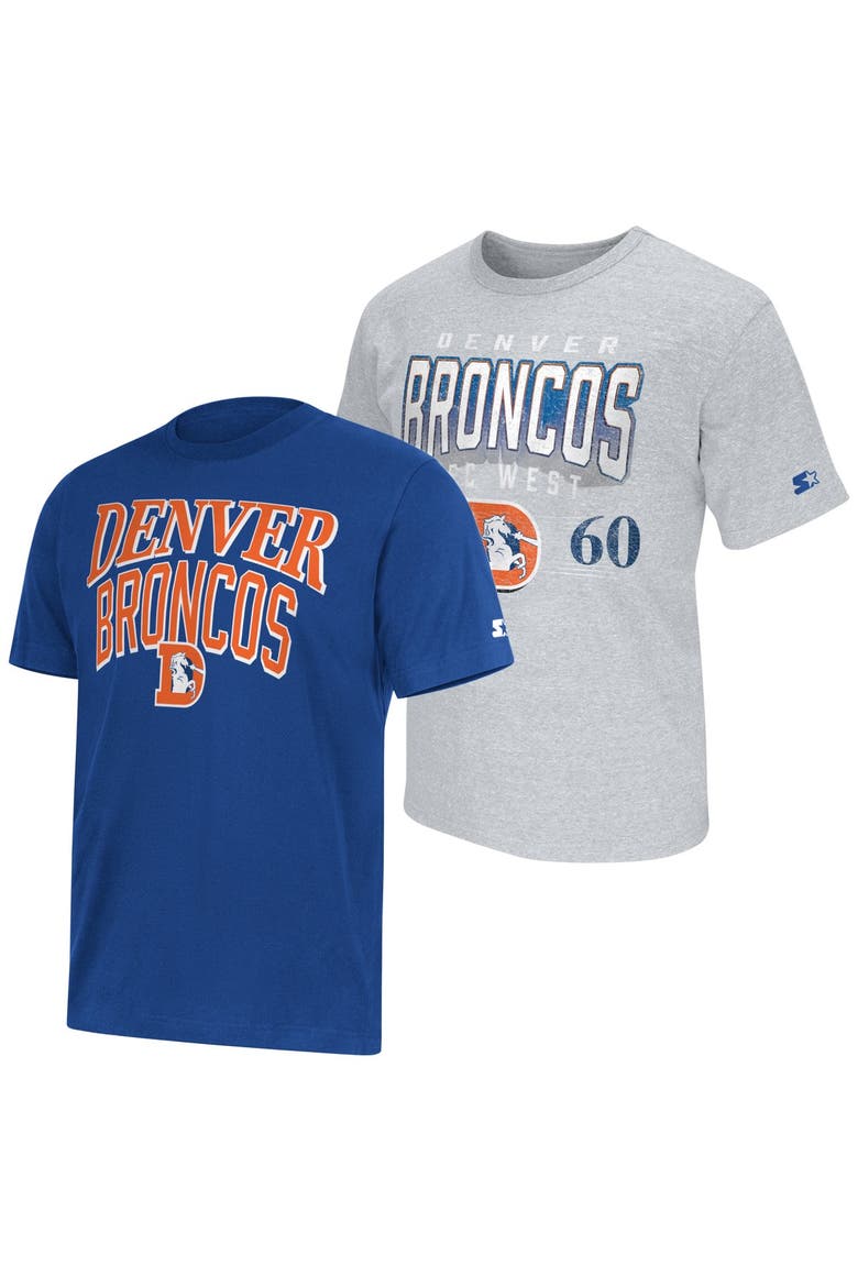 Men's Starter  Royal/Heather Gray Denver Broncos Two-Pack Throwback Logo T-Shirt Set, Main, color, Royal