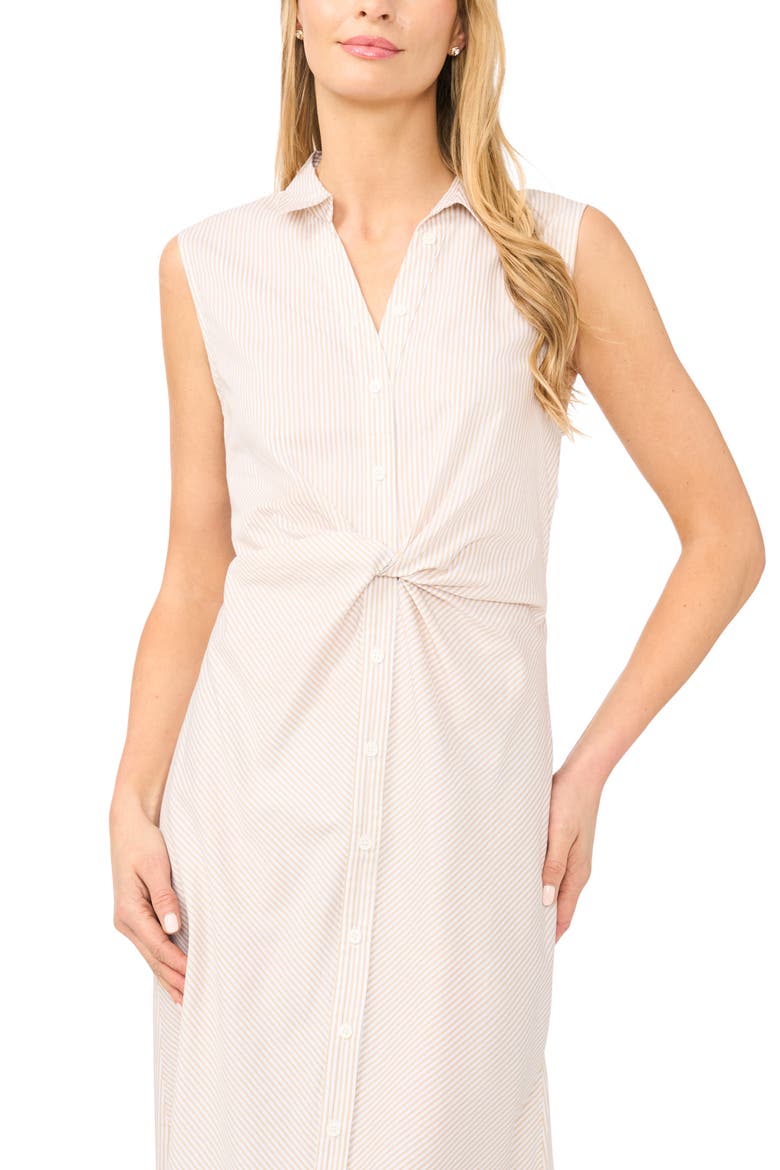 Stripe Twist Detail Sleeveless Cotton Shirtdress, Alternate, color, PEBBLE