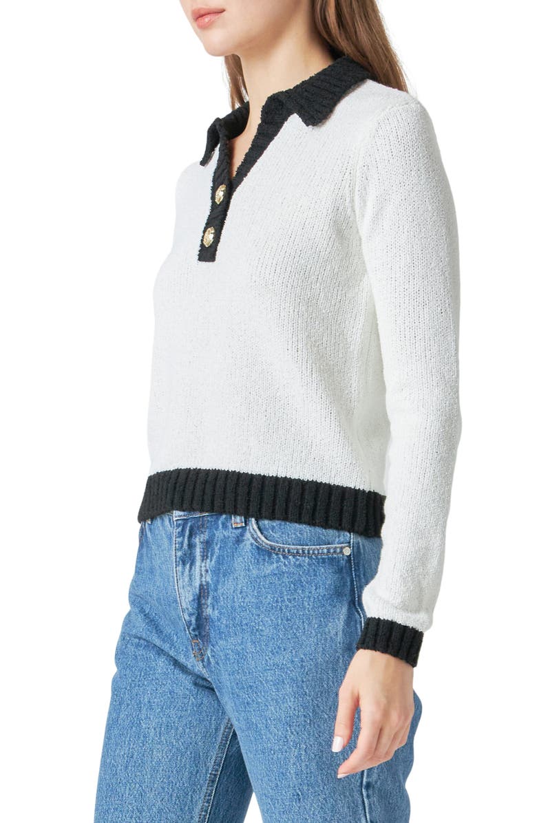 Endless Rose Contrast Detail Polo Sweater, Alternate, color, Ivory/ Black