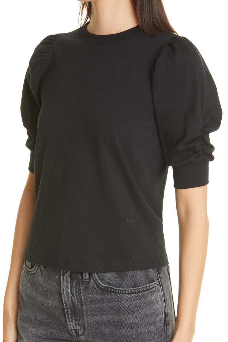 Frankie Puff Sleeve Organic Cotton Knit Top, Alternate, color, NOIR