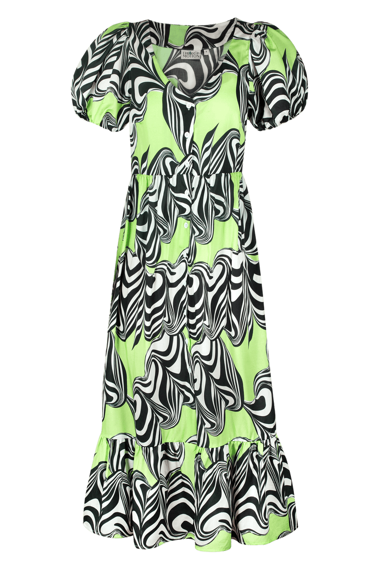 Caleo Printed Puffed-Sleeve Midi Dress, Main, color, Diemta