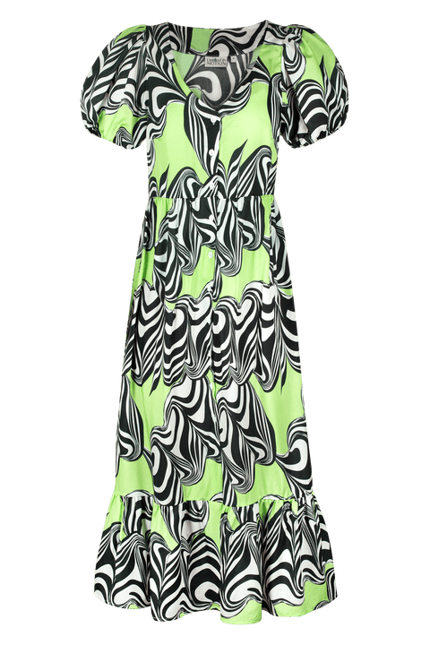 Caleo Printed Puffed-Sleeve Midi Dress