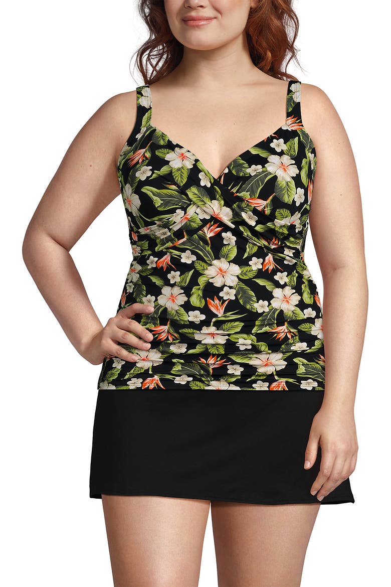 Plus Size DD-Cup Sweetheart Wrap Underwire Tankini Top, Main, color, Hibiscus Floral/Black