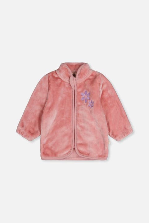 Plush Flower Embroidered Zip Jacket