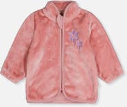Deux par Deux Plush Flower Embroidered Zip Jacket
