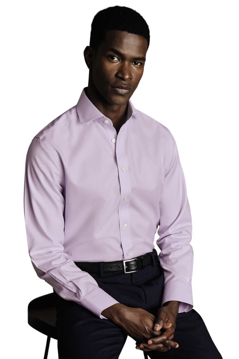 Non-Iron Twill Cutaway Slim Fit Shirt Single Cuff, Alternate, color, Lilac Purple