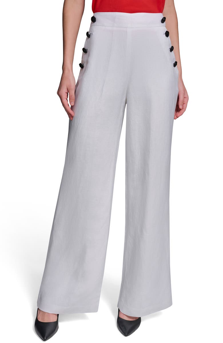 KARL LAGERFELD PARIS Linen Blend Sailor Pants, Main, color, 