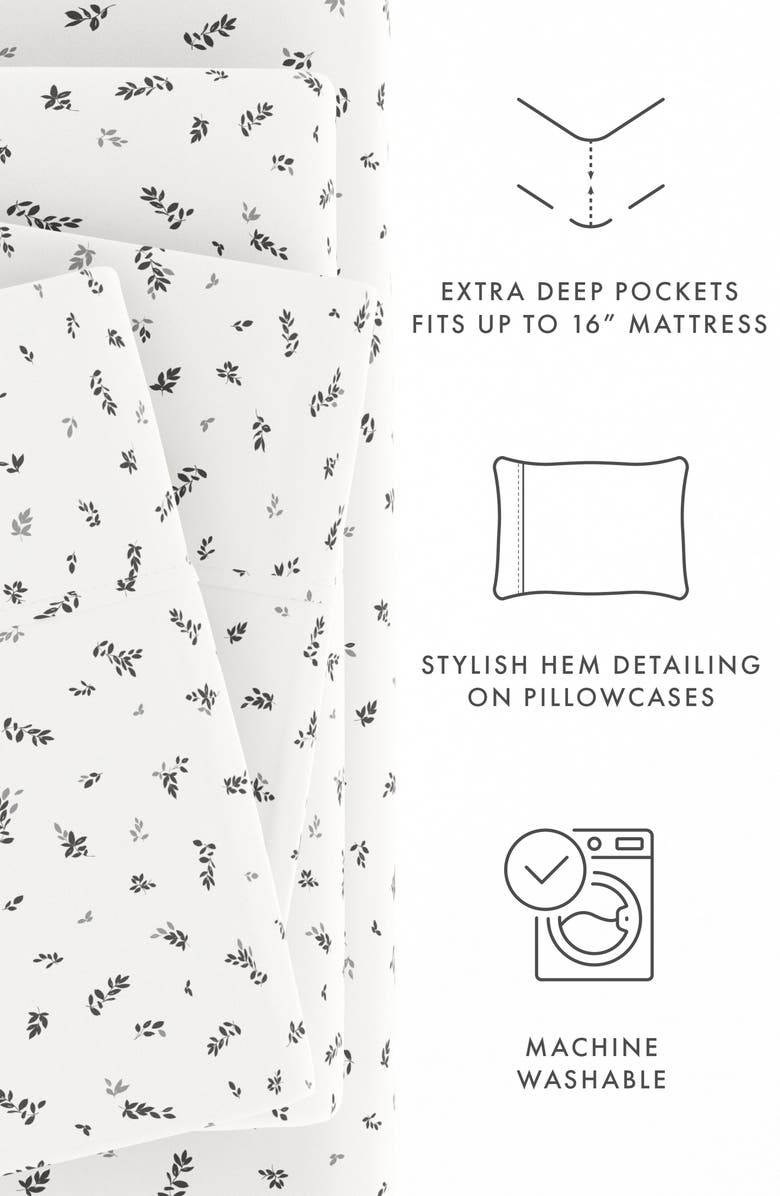 HOMESPUN HOME SPUN Premium Ultra Soft Spotted Leaves Pattern 4-Piece Bed Sheet Set, Alternate, color, Light Gray