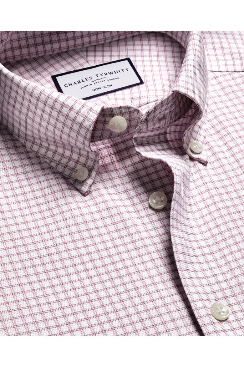 Non-Iron Stretch Oxford Check Shirt, Alternate, color, Dark Pink