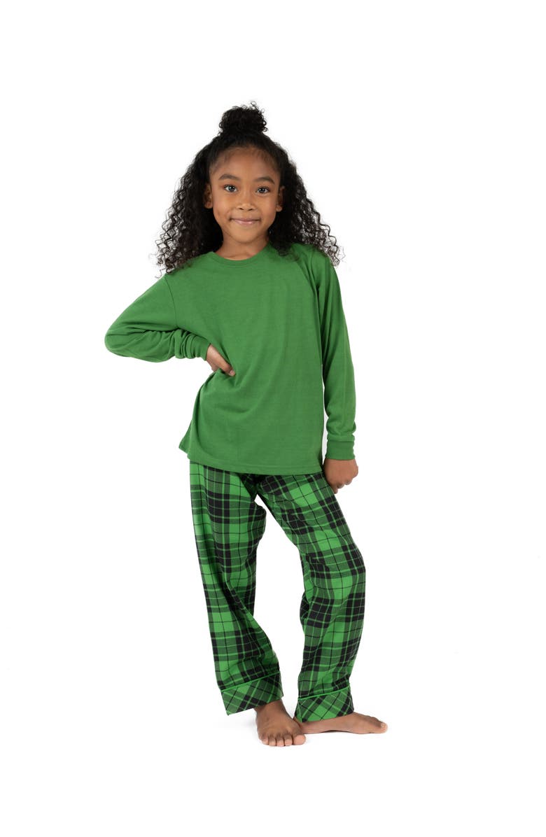 Leveret Kids Flannel Printed Holiday Pajama Set, Alternate, color, Plaid Black & Green