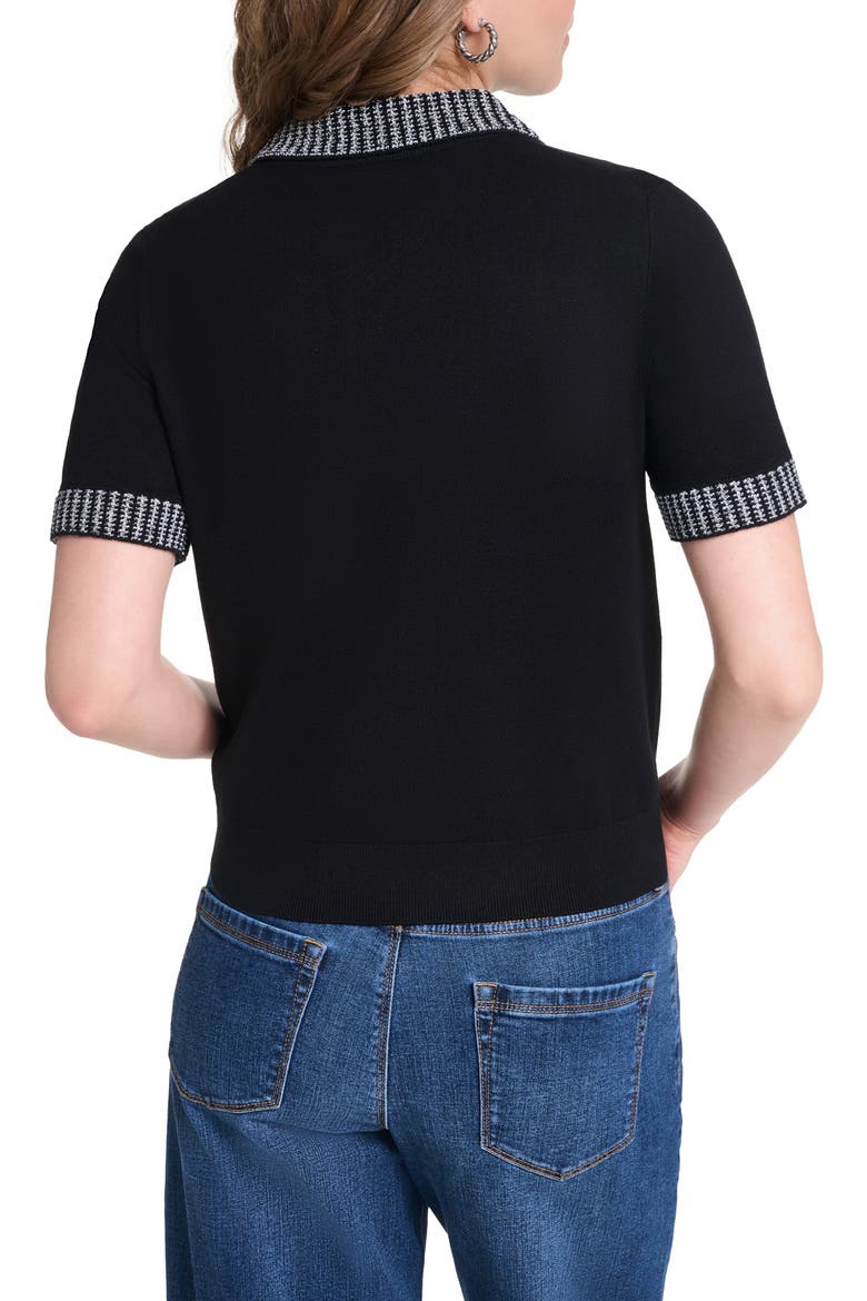 Johnny Collar Contrast Trim Polo Sweater, Alternate, color, BLACK/ SOFT WHITE