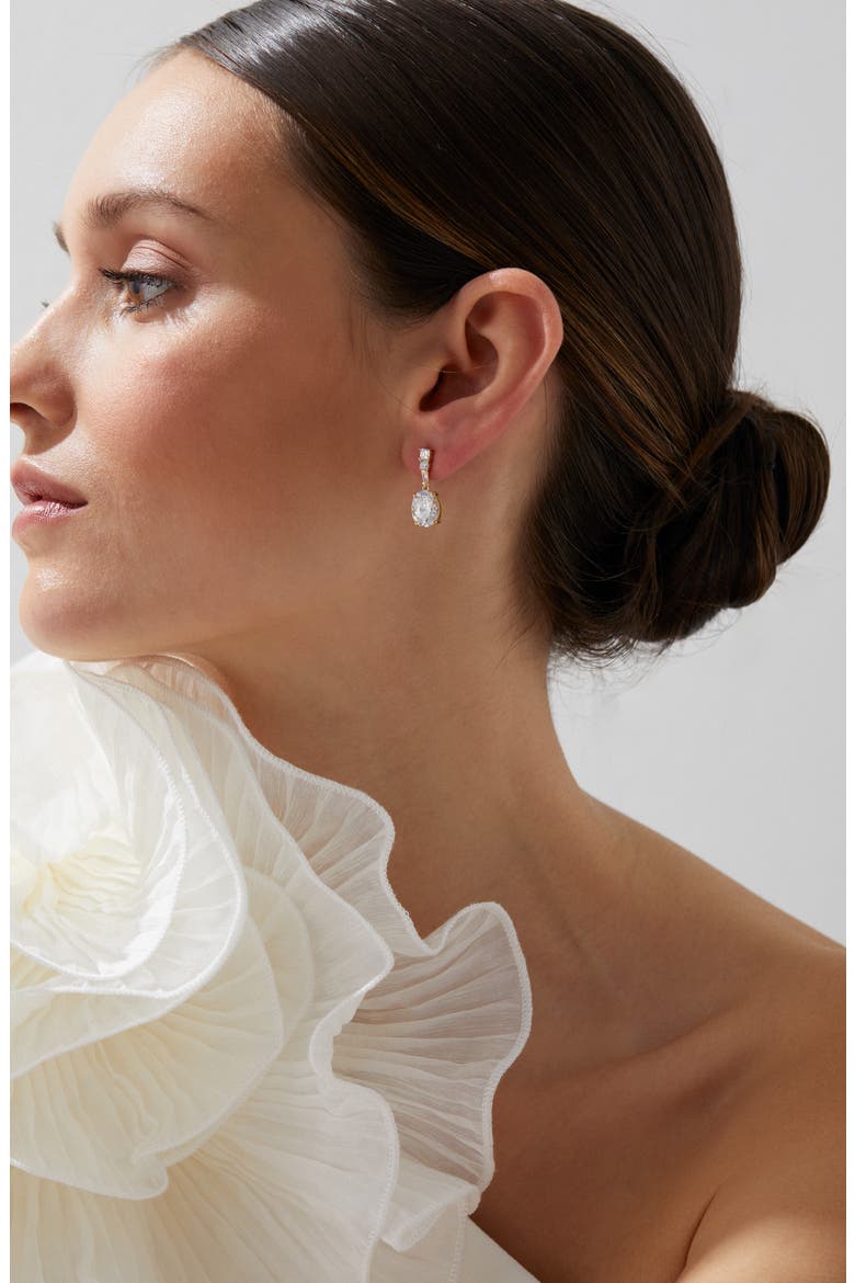 Delphine Oval Cubic Zirconia Drop Earrings, Alternate, color, GOLD
