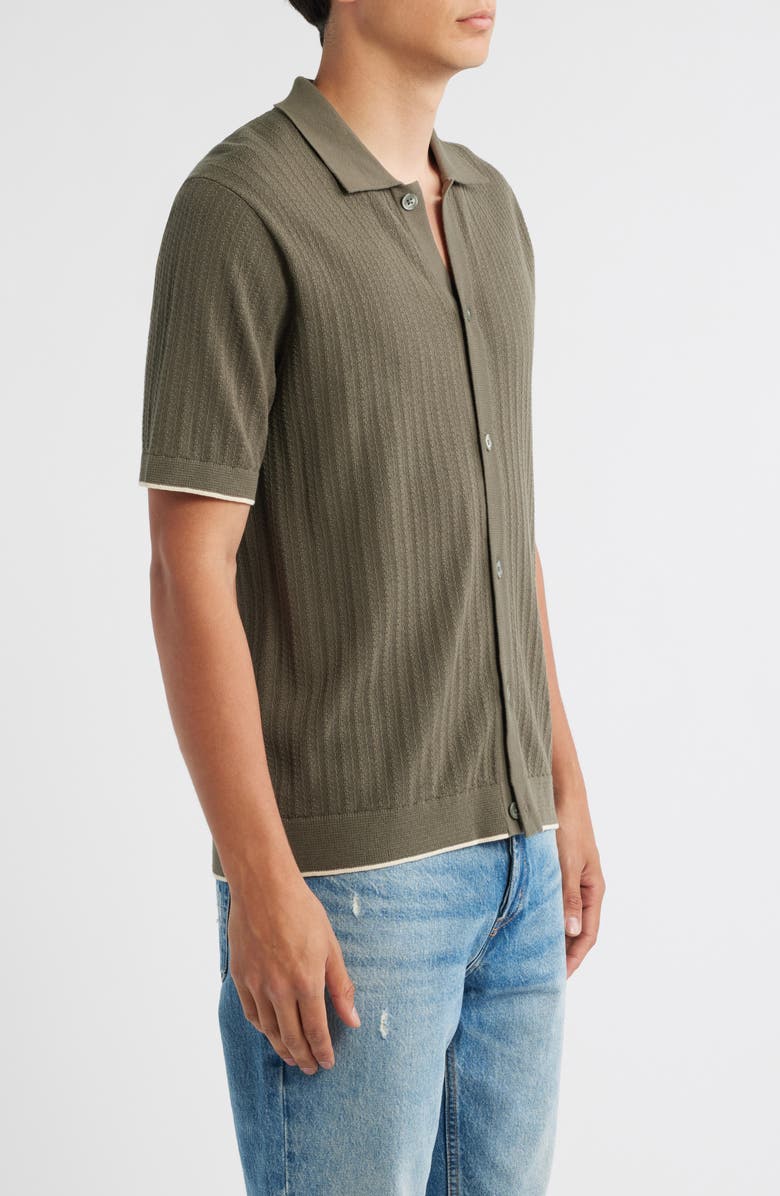 NN07 Nalo 6561 Short Sleeve Knit Cotton Button-Up Shirt, Alternate, color, Capers