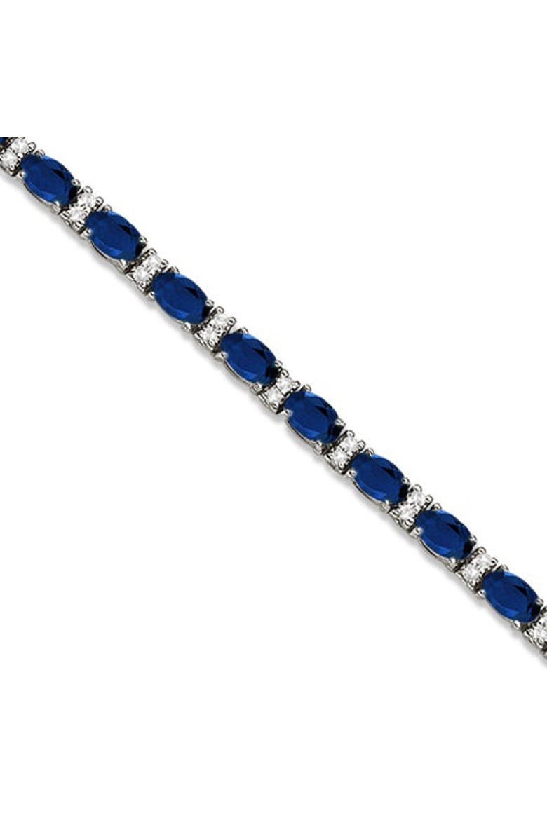 Lab Grown Diamond & Oval Cut Sapphire Tennis Bracelet 14k, Main, color, White Gold