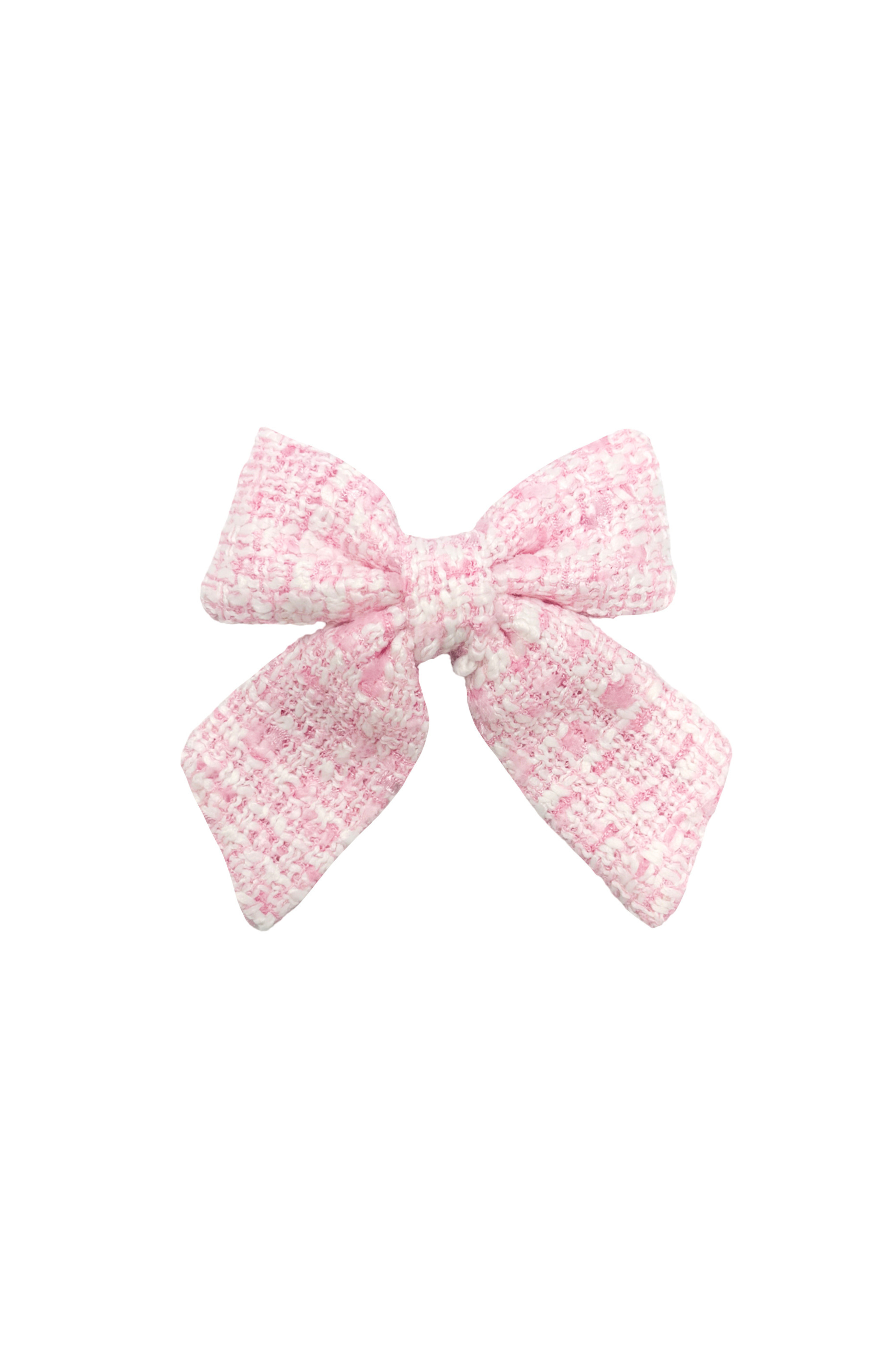 Bits & Bows Tweed Girls' Hair Bow Barrette in Pink/white at Nordstrom