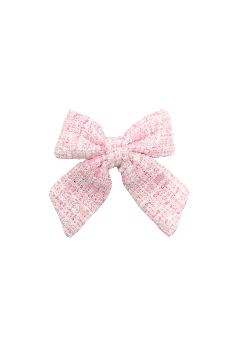 Tweed Girls' Hair Bow Barrette, Main, color, Pink/White
