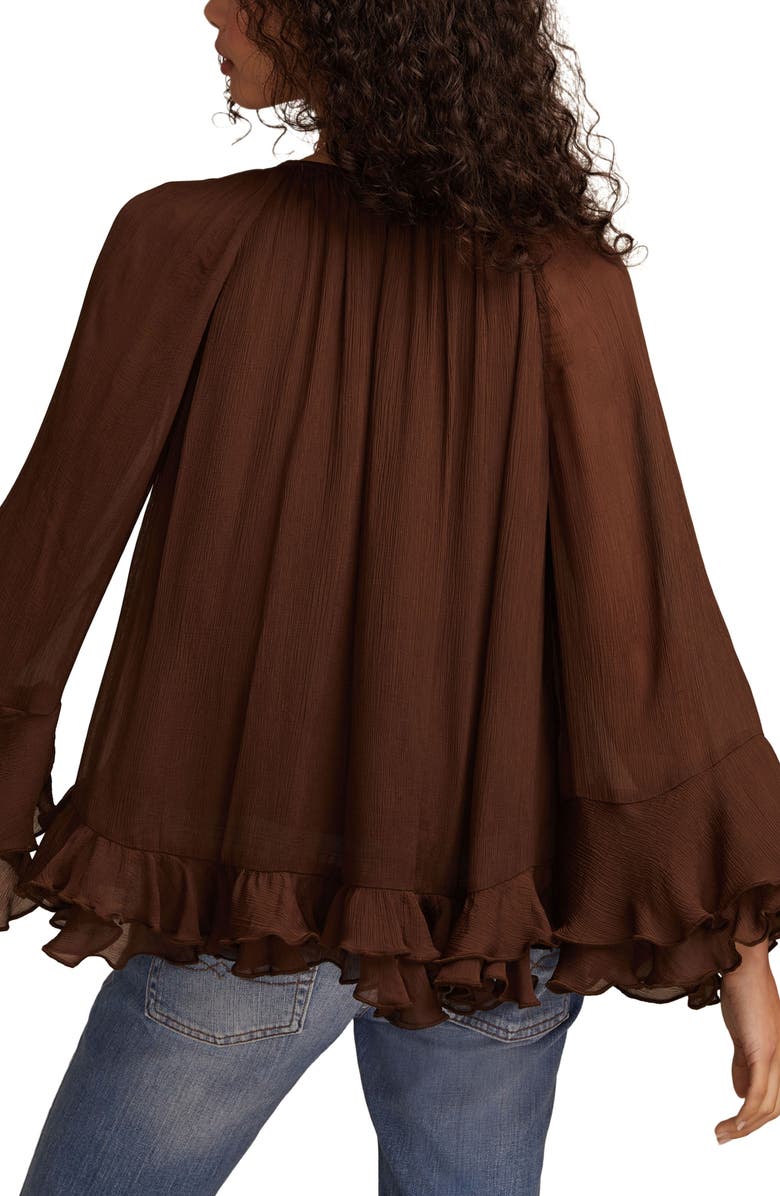Lucky Brand Ruffle Chiffon Trapeze Top, Alternate, color, Chocolate Brown