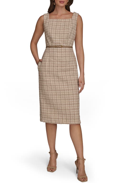 Donna Karan Sleeveless Tweed Midi Dress In Brown