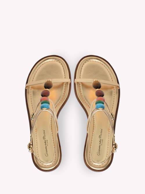 Gianvito Rossi Gemstone Detailed Flat Leather Sandals In Metallic Gold