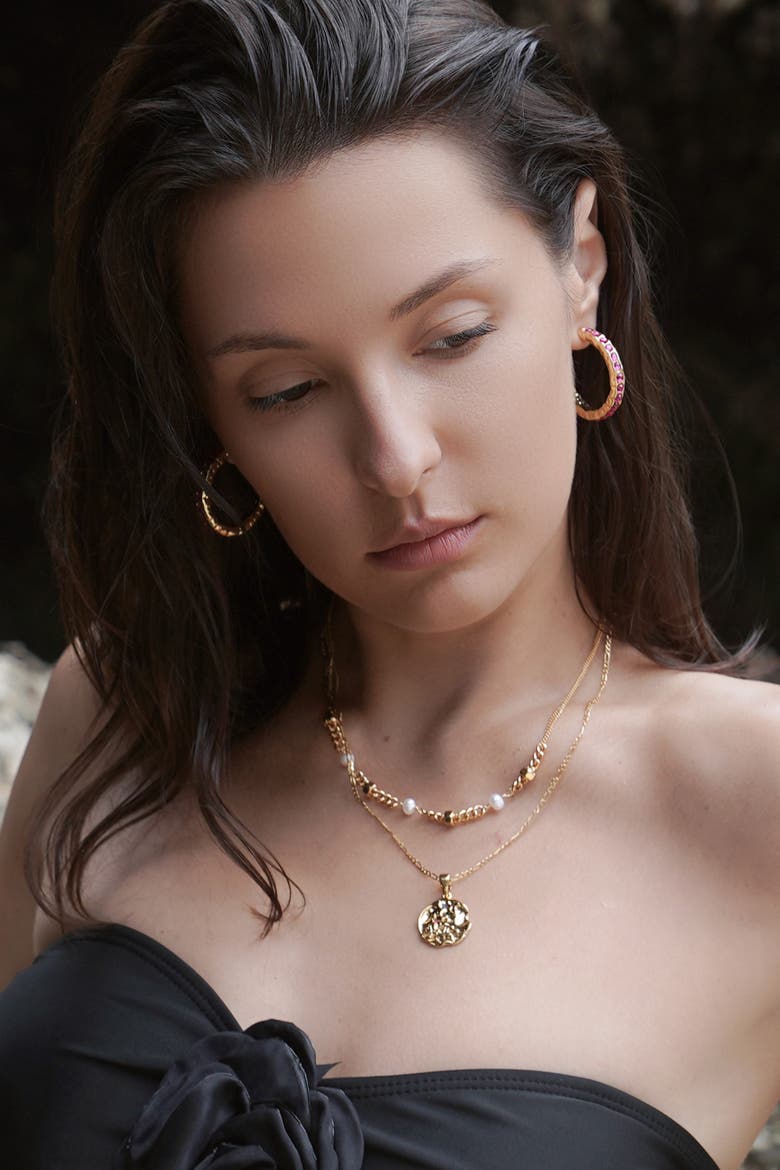 Serena Molten Gemstone Hoop Earrings, Alternate, color, Gold/Pink