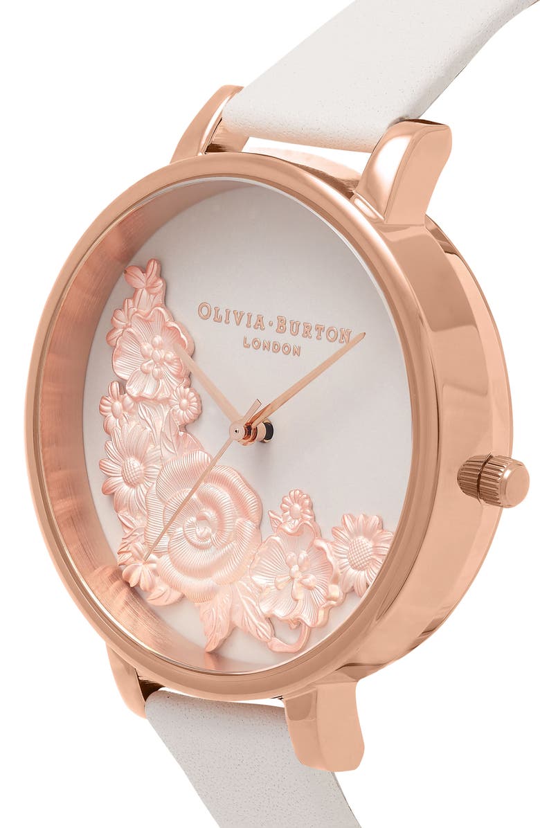 Olivia Burton Begin to Blush Leather Strap Watch, 38mm, Alternate, color, 