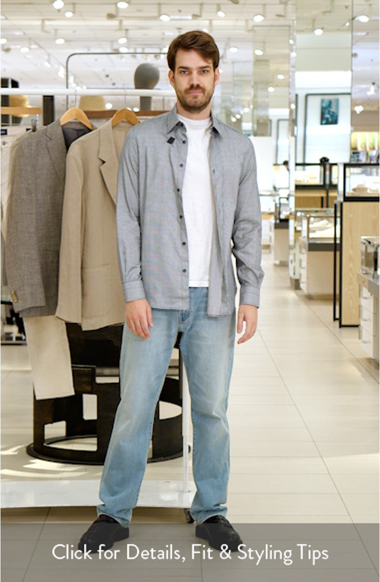 Microprint Stretch Cotton Button-Up Shirt, sales video thumbnail